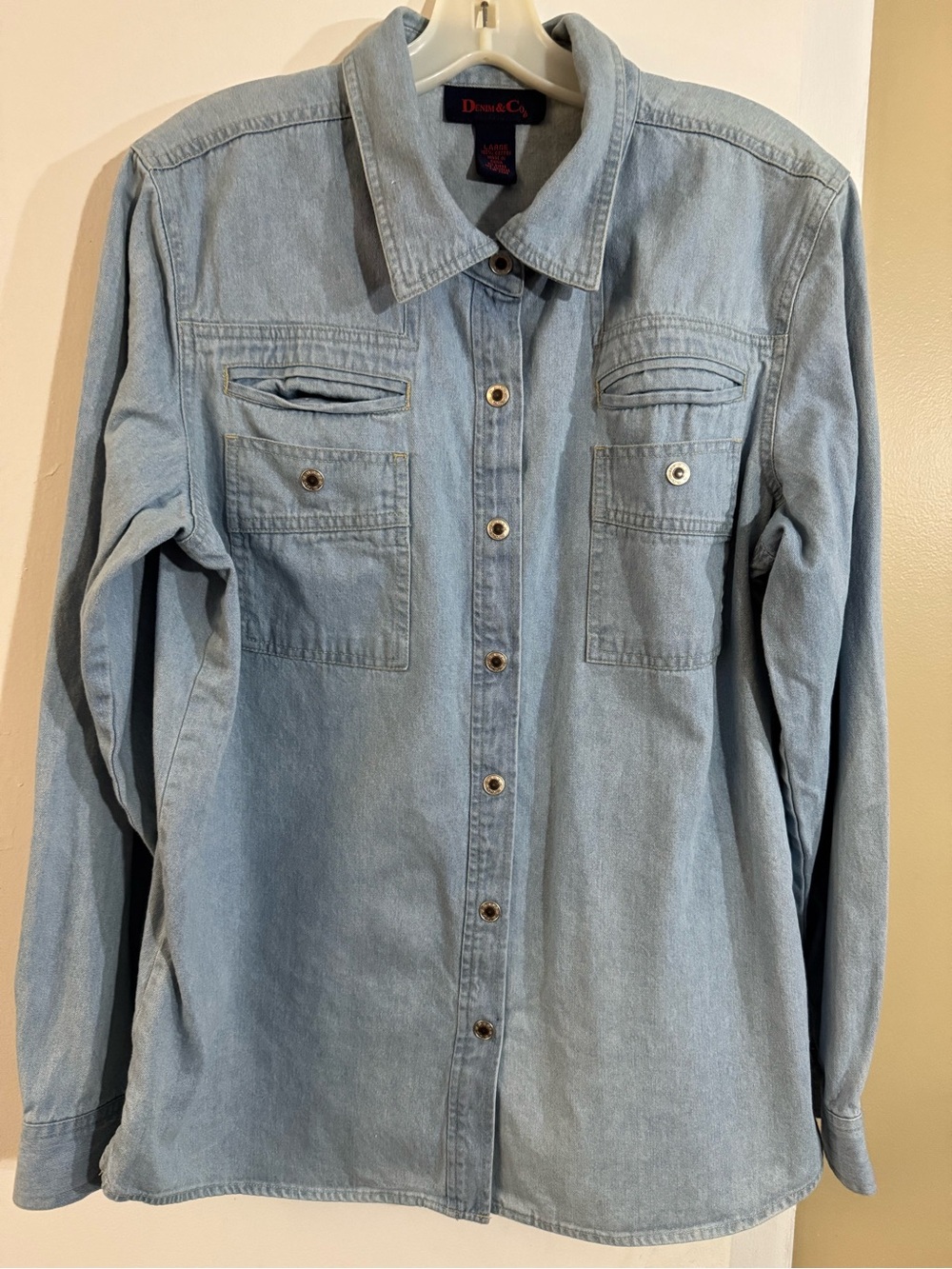 Denim&Co Light Blue Denim Shirt with Navy Trim